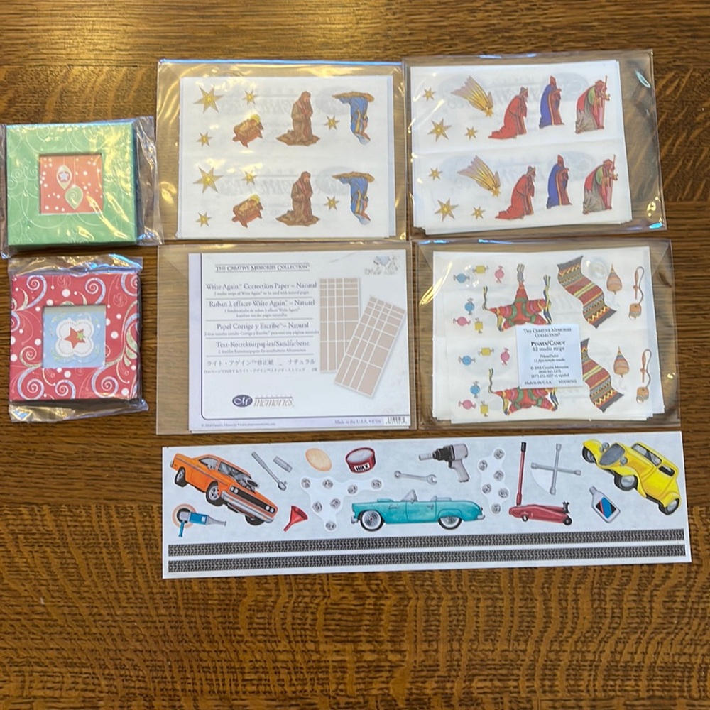 Creative Memories sticker packs piñata, nativity and wide men plus ornaments +